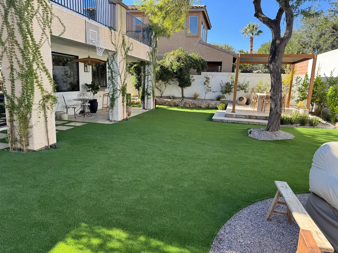 Upscale Henderson backyard with pristine artificial turf